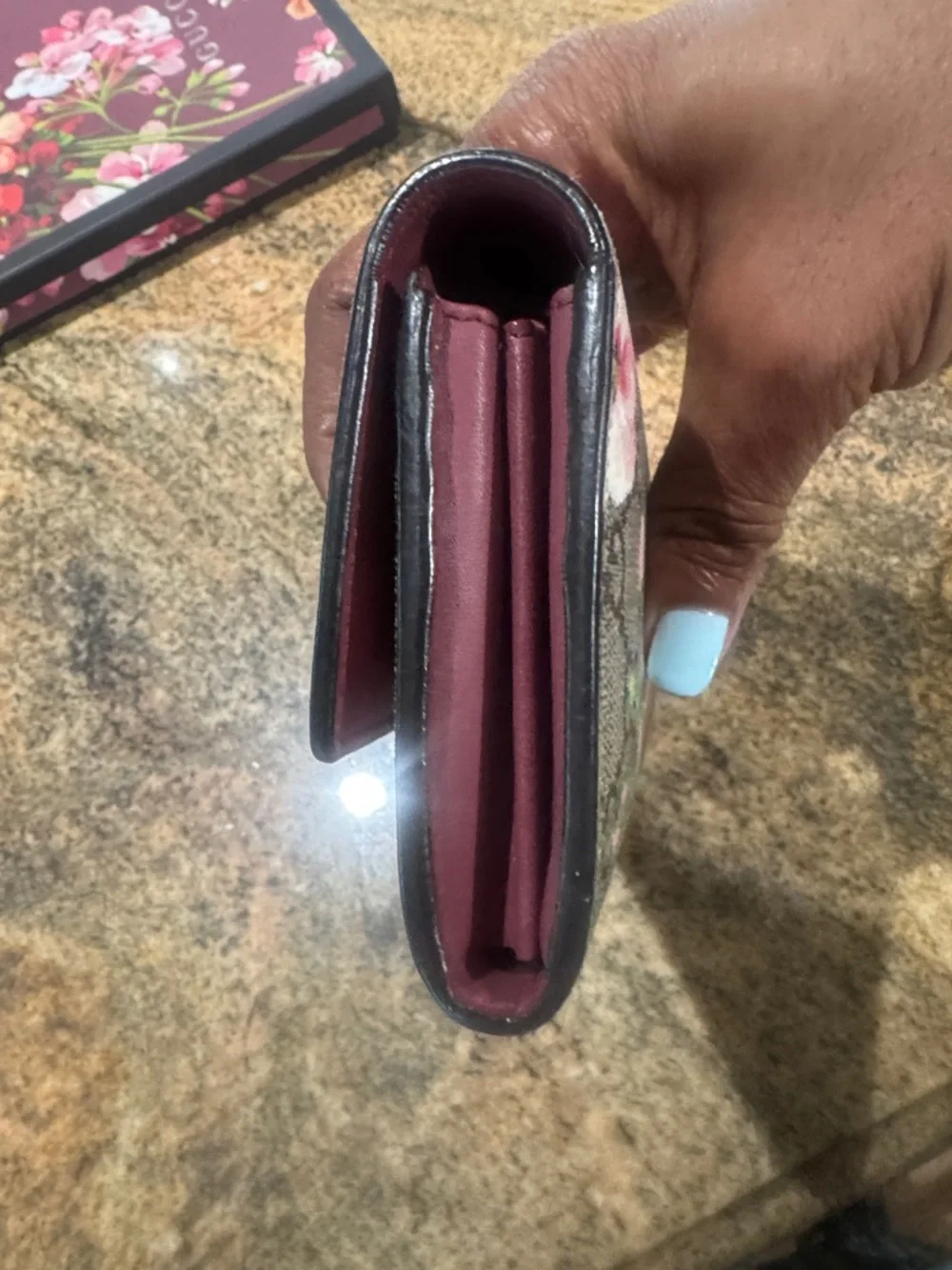 Gucci Floral GG Supreme Continental Wallet - Gray with Pink & Green Accents - Picture 8 of 15